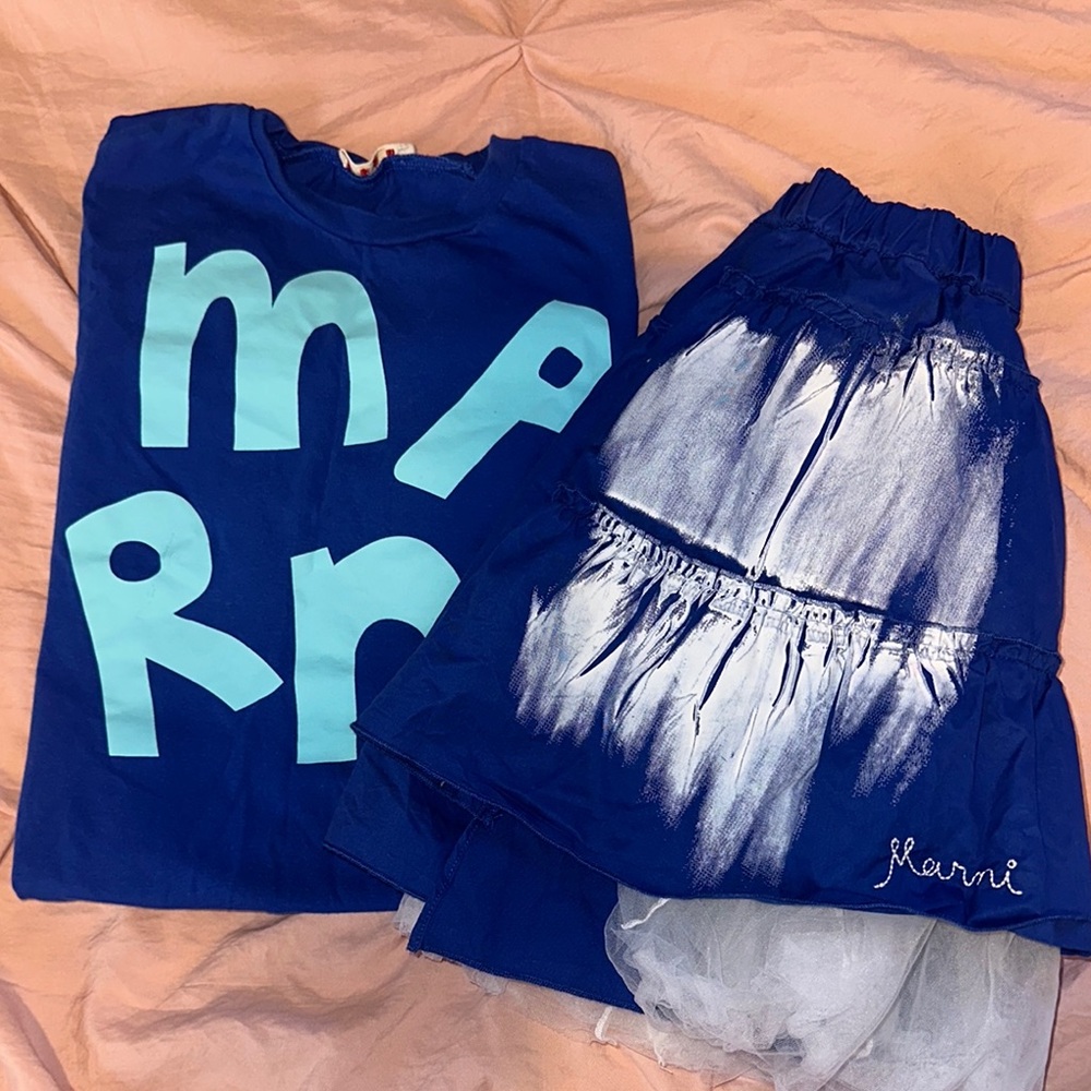 Marni Blue Graphic Tee and Skirt Set